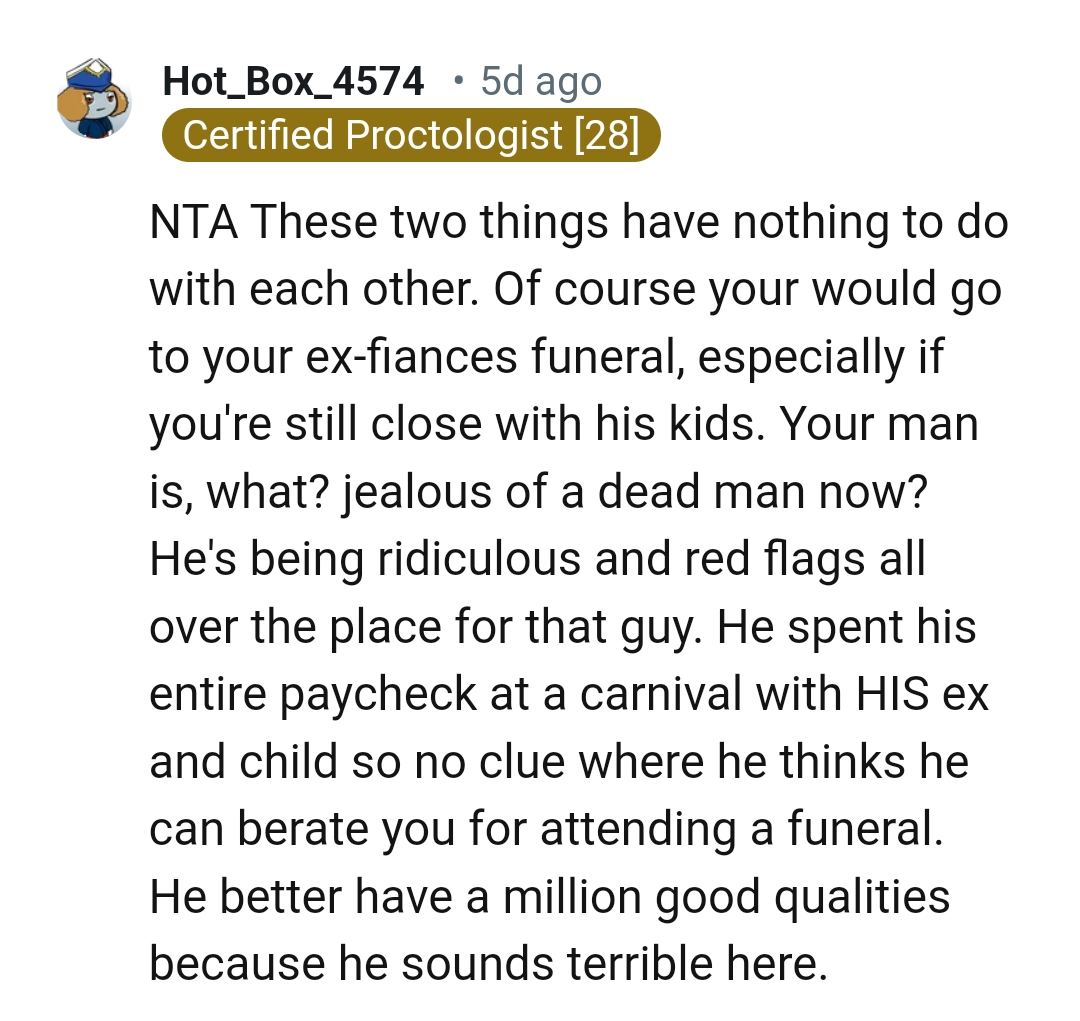 OP's man can't be jealous of a dead man, can he?