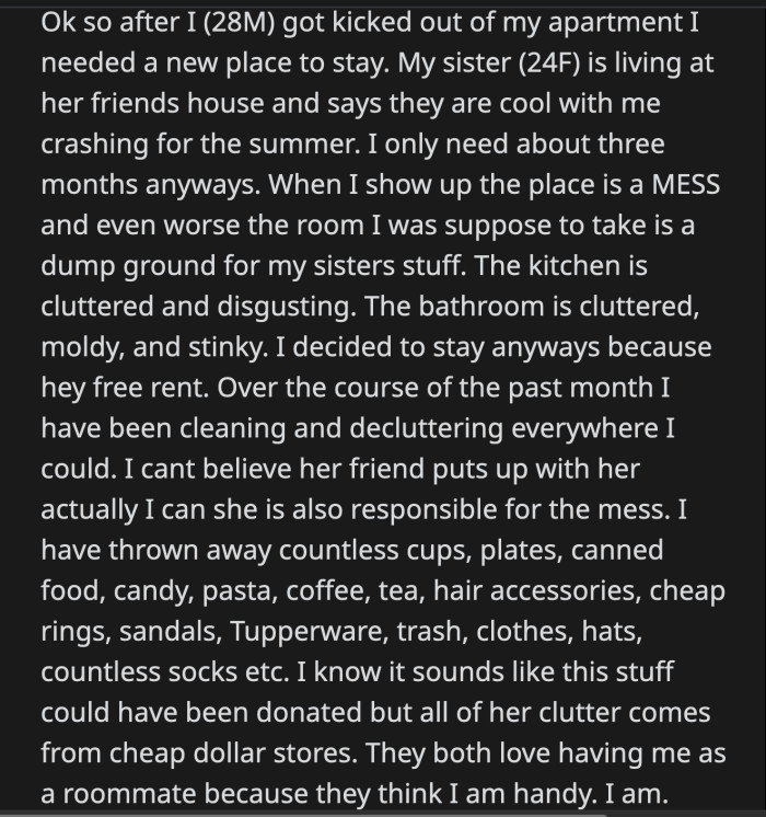 She saw her clothes in their kitchen bin and dumped all the contents on the floor.