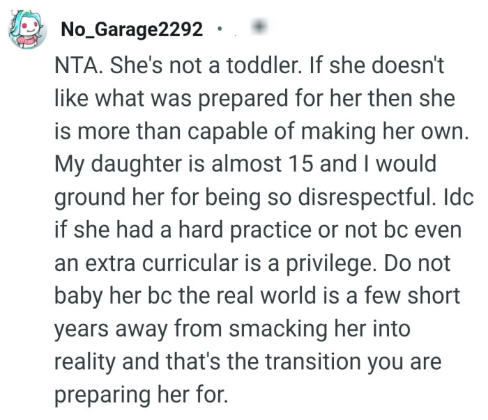 The OP shouldn't baby her