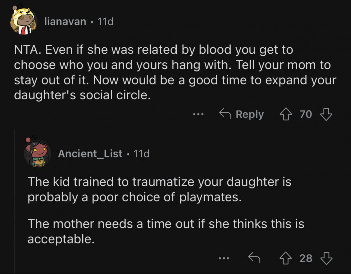 The mom should stay out of it.