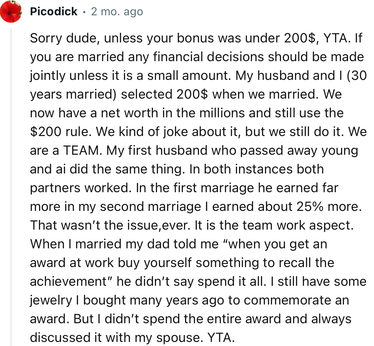 “YTA. If you are married, any financial decisions should be made jointly unless it is a small amount.”