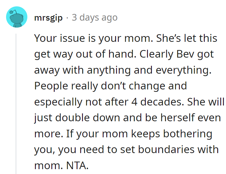 Bev's script hasn't changed in 4 decades. Time for some new scenes and boundaries.