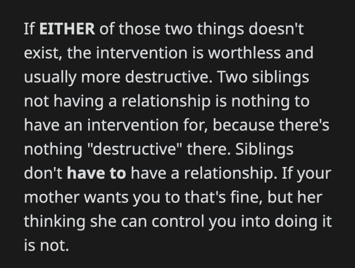 OP's lack of a relationship with his sister isn't a self-destructive habit