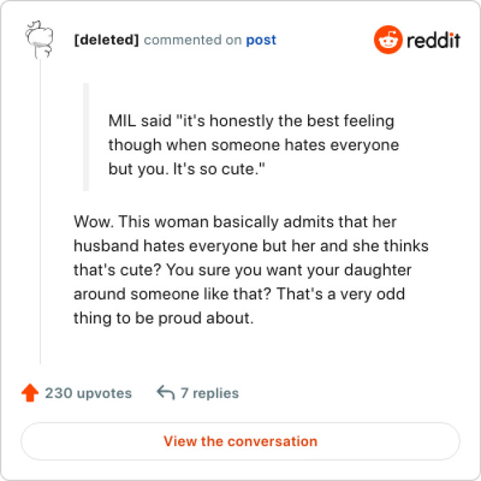 This woman basically admits that her husband hates everyone