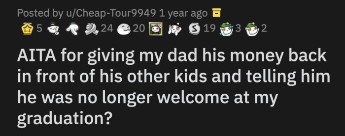 He also promised to split the cost of a trip OP wanted to go on, but he fumbled again to fund one of his stepkids' birthday party