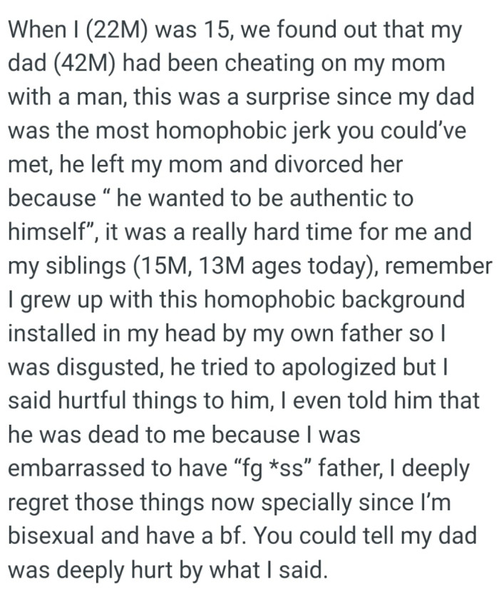 The OP is so conflicted about this and he doesn’t really know if he's in the wrong but here's his full story...