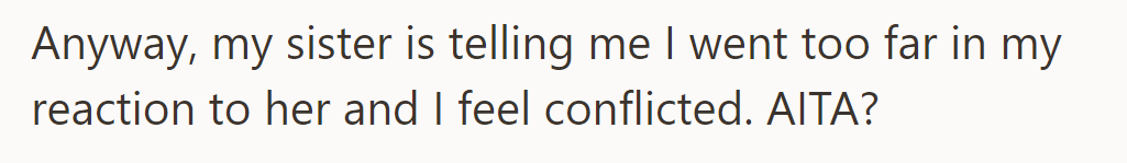 His Sister Says He Overreacted, Leaving Him Conflicted. Is He the Jerk?