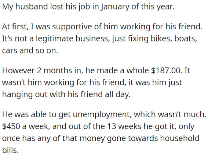 OP's husband lost his job