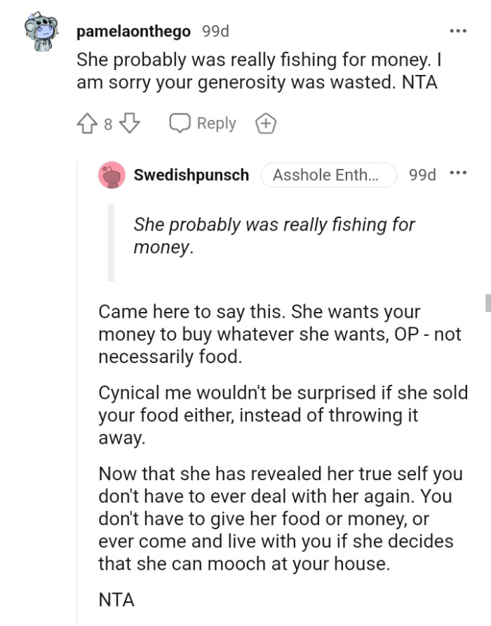 This redditor is sorry the OP's generosity was wasted