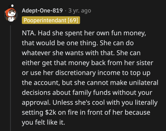 Would she have told OP about the $2,000 if he hadn't found out himself?