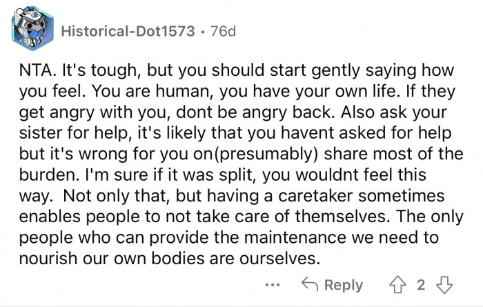 It's a huge burden to take, and Op is allowed to be independent.