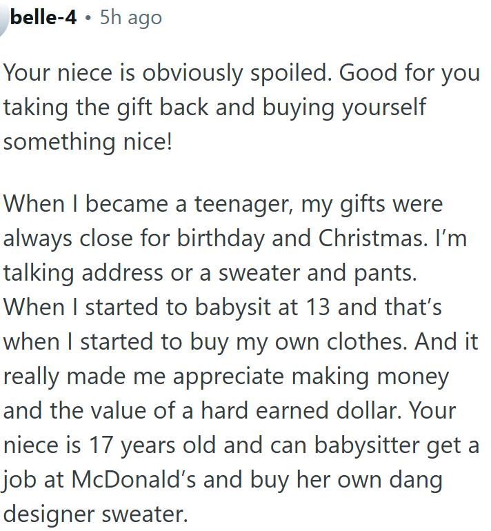 OP's niece showed no gratitude for the gift.