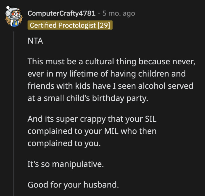 They really should have brought their own drinks if alcohol was that important.