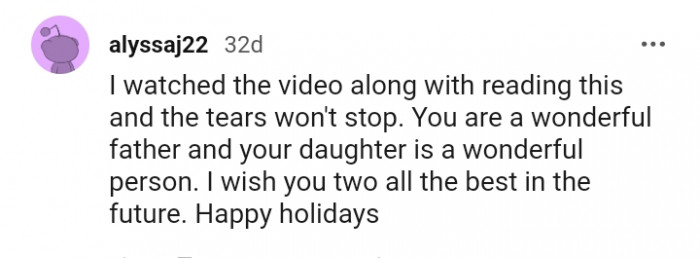 This Redditor wishes the OP and his daughter all the best in the future