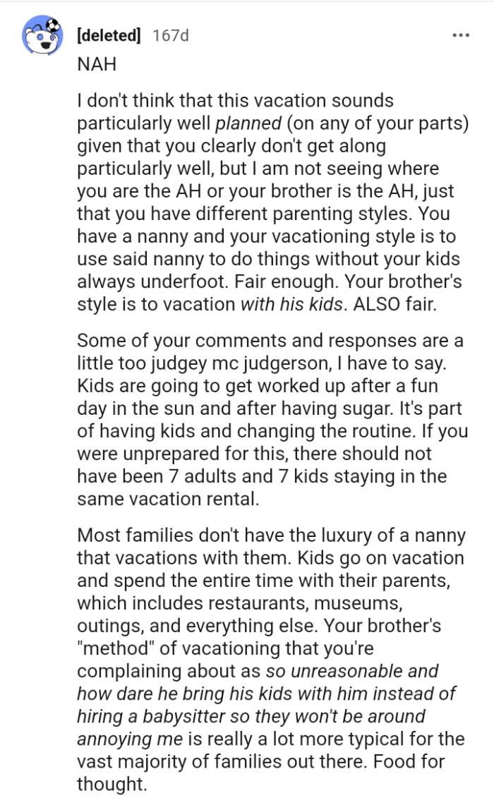 OP's brother's style is to vacation with kids