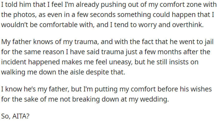 Despite the father's ongoing emotional pain, OP prioritizes her personal comfort over fulfilling her dad's desire.