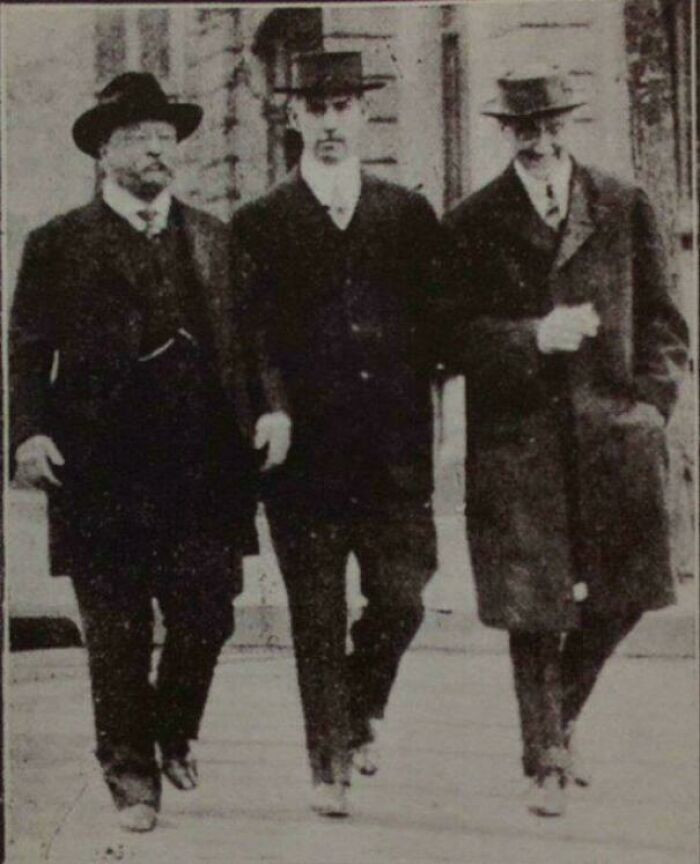 One of the rare photographs capturing Presidents Theodore Roosevelt and Franklin D. Roosevelt together in person, taken in 1915.