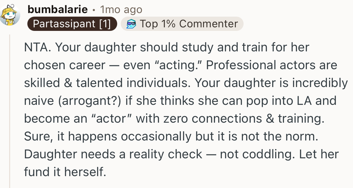 “Daughter Needs a Reality Check — Not Coddling. Let Her Fund It Herself.”