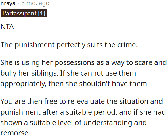 The punishment is appropriate for her actions.