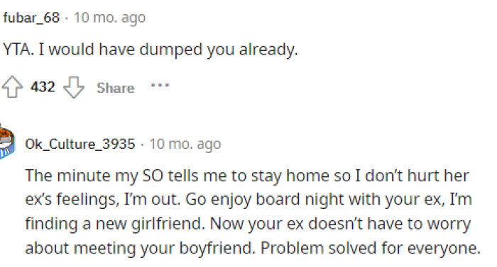 Overall, everyone is on the same page here and told OP that she's indeed the asshole and needs to get her priorities straight to revisit her feelings for her ex.