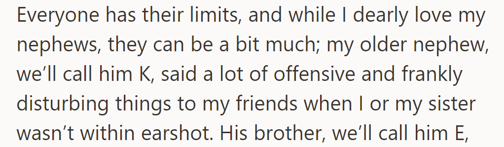 Nephew K Made Offensive Remarks to Her Friends When She or Her Sister Weren't Around.