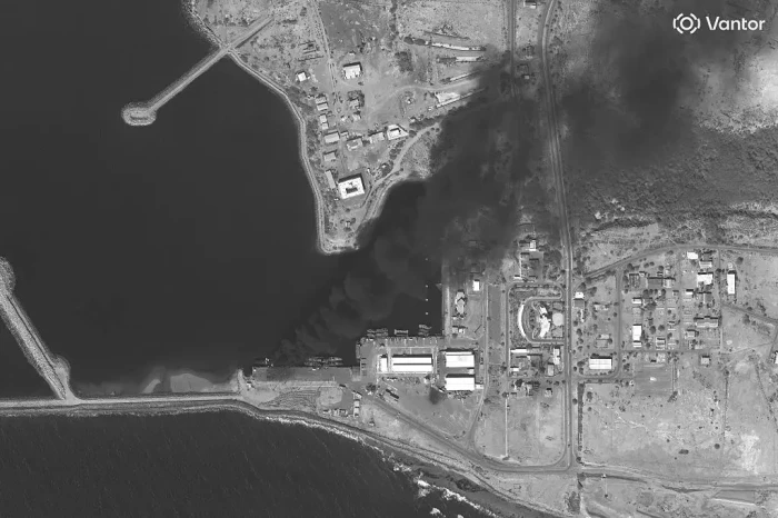 Satellite photo highlighting damage to key Iranian facilities following airstrikes.