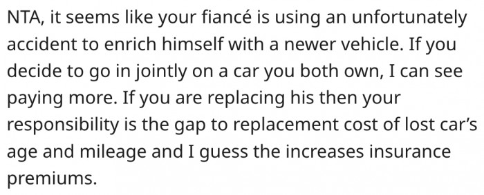 18. She should pay more only if they would jointly own the new car.