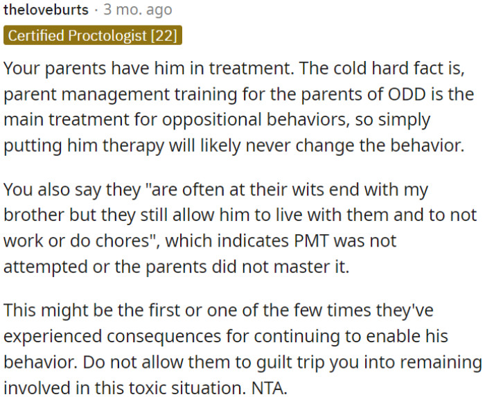 It's essential that OP doesn't allow her parents to manipulate her emotions and keep her engaged in this harmful situation.