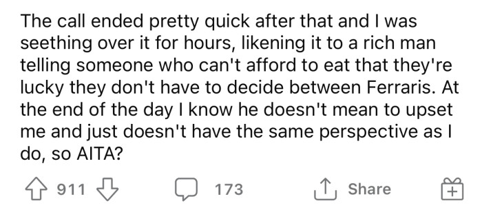 Now the OP is wondering if he's the a**hole here.