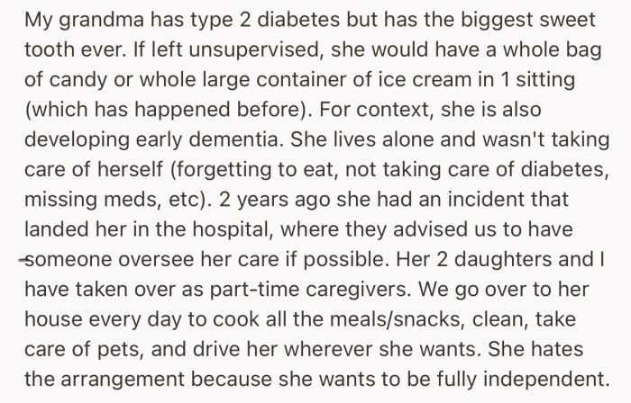 OP’s grandma has type 2 diabetes, but has the biggest sweet tooth ever