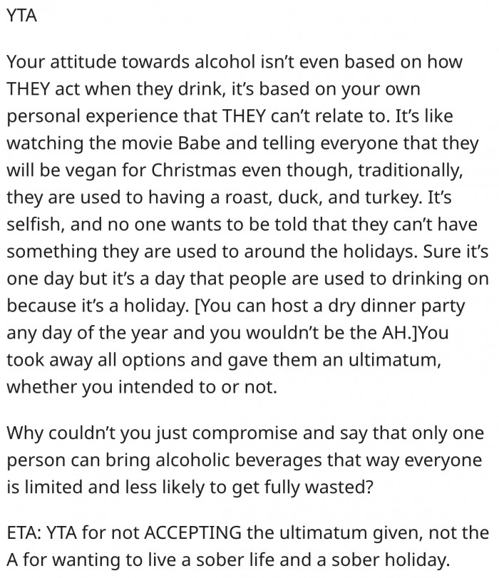 12. She's selfish for judging them based on her personal experience.