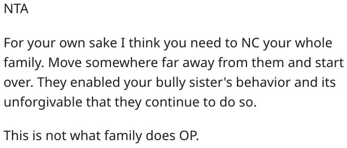 20. She should relocate to get away from her family.