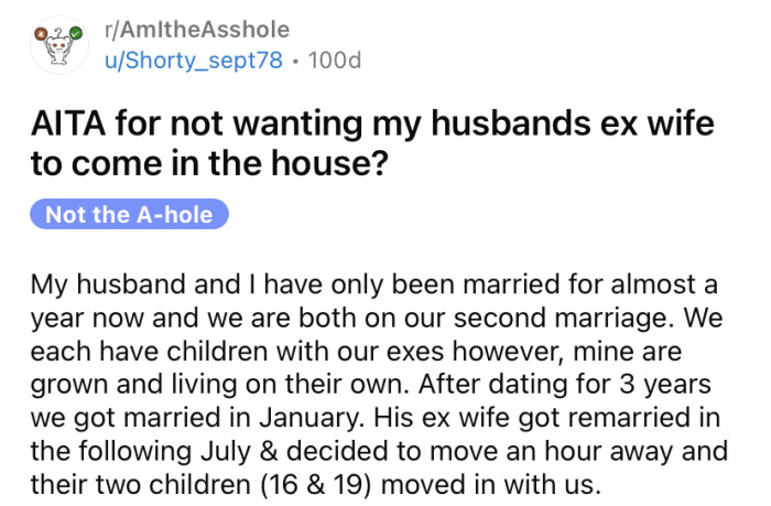 The OP shared a story about a problem she's having with her new husband's ex-wife.