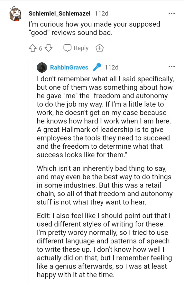 Giving me the freedom and autonomy to do things my own way