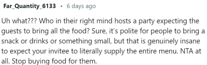 It's Absurd to Expect Guests to Provide All the Food for a Party