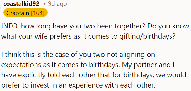 It seems OP might have different birthday expectations.
