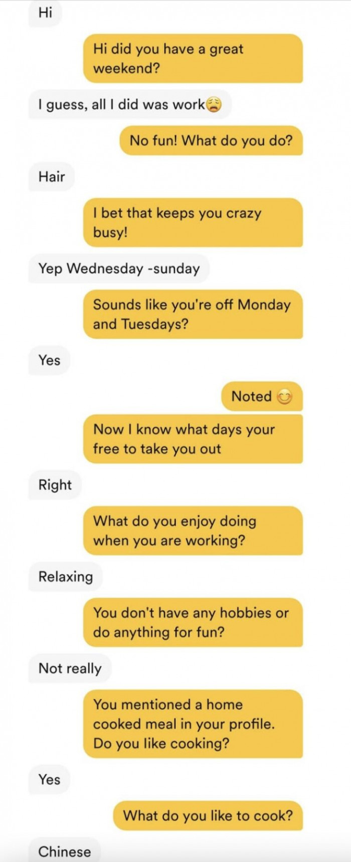 3. People who reply with just one word have a special place in hell.
