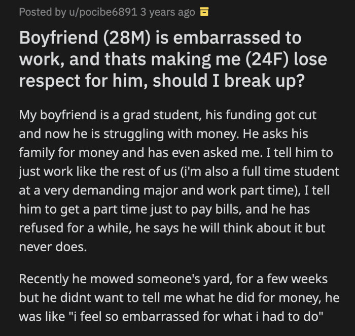 OP asked Redditors to give their two cents.