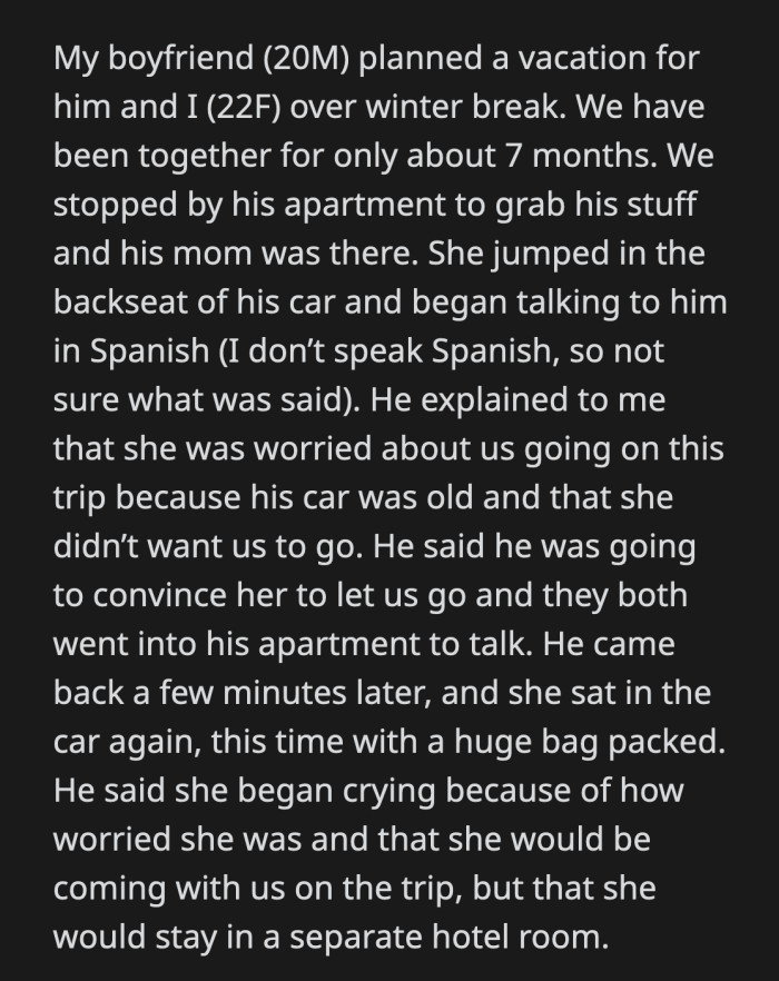 She did cry for the first two hours of their eight-hour car ride