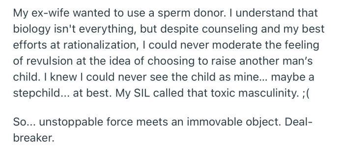 OP’s Wife at the Time Suggested a Sperm Donor, but OP Was Opposed to This Idea