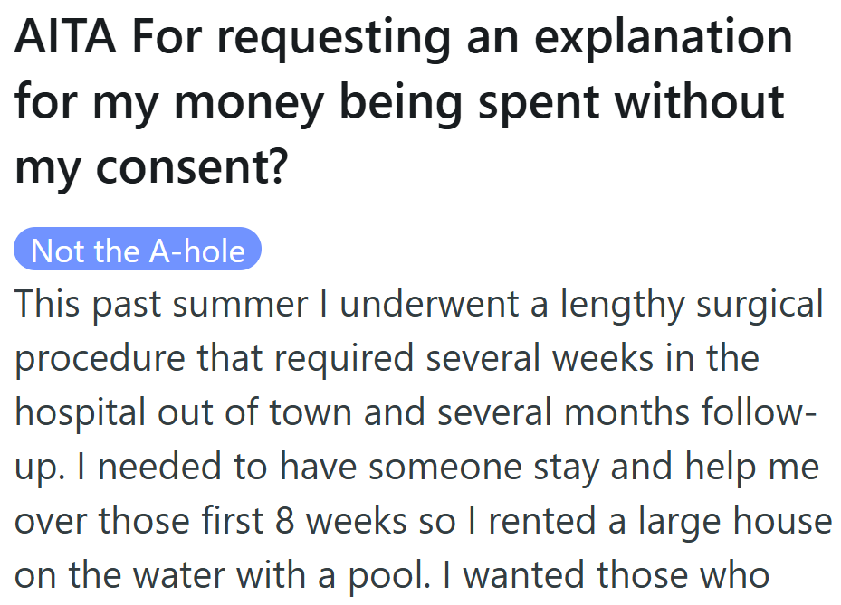OP opened up about a tough summer that started with major surgery and a long recovery plan—one that depended on family stepping up to help.