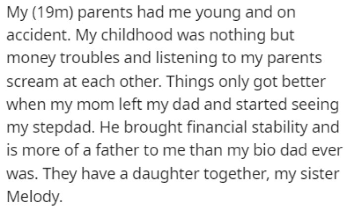 OP's parents had him when they were still young, and it was an accident