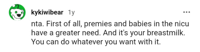 The OP can do whatever she wants with her breast milk