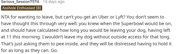 This person ultimately said OP was NTA, but they noted that OP should have planned things out a little better to allow them to leave on their own terms.
