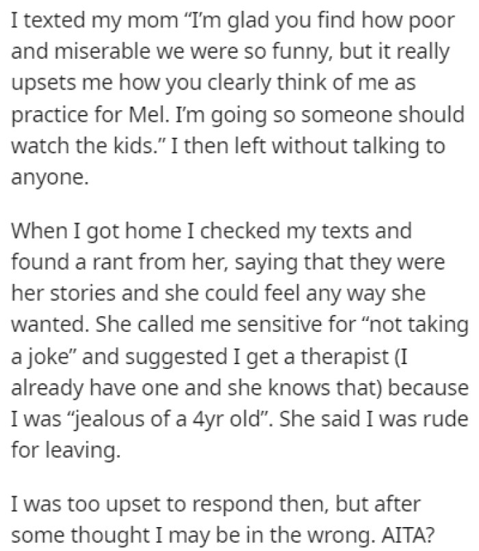 OP texted his mom and left the party