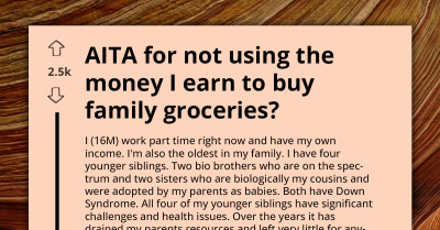 Teen Accused of Resenting His Family by Parents for Not Wanting to Spend All of His Hard-Earned Money on Groceries