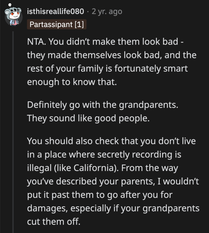 OP will have a better life with his grandparents, who seem to love and support him unconditionally.