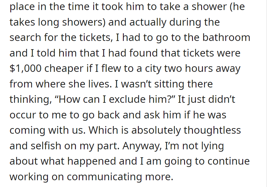 OP admits fault and vows to improve communication.