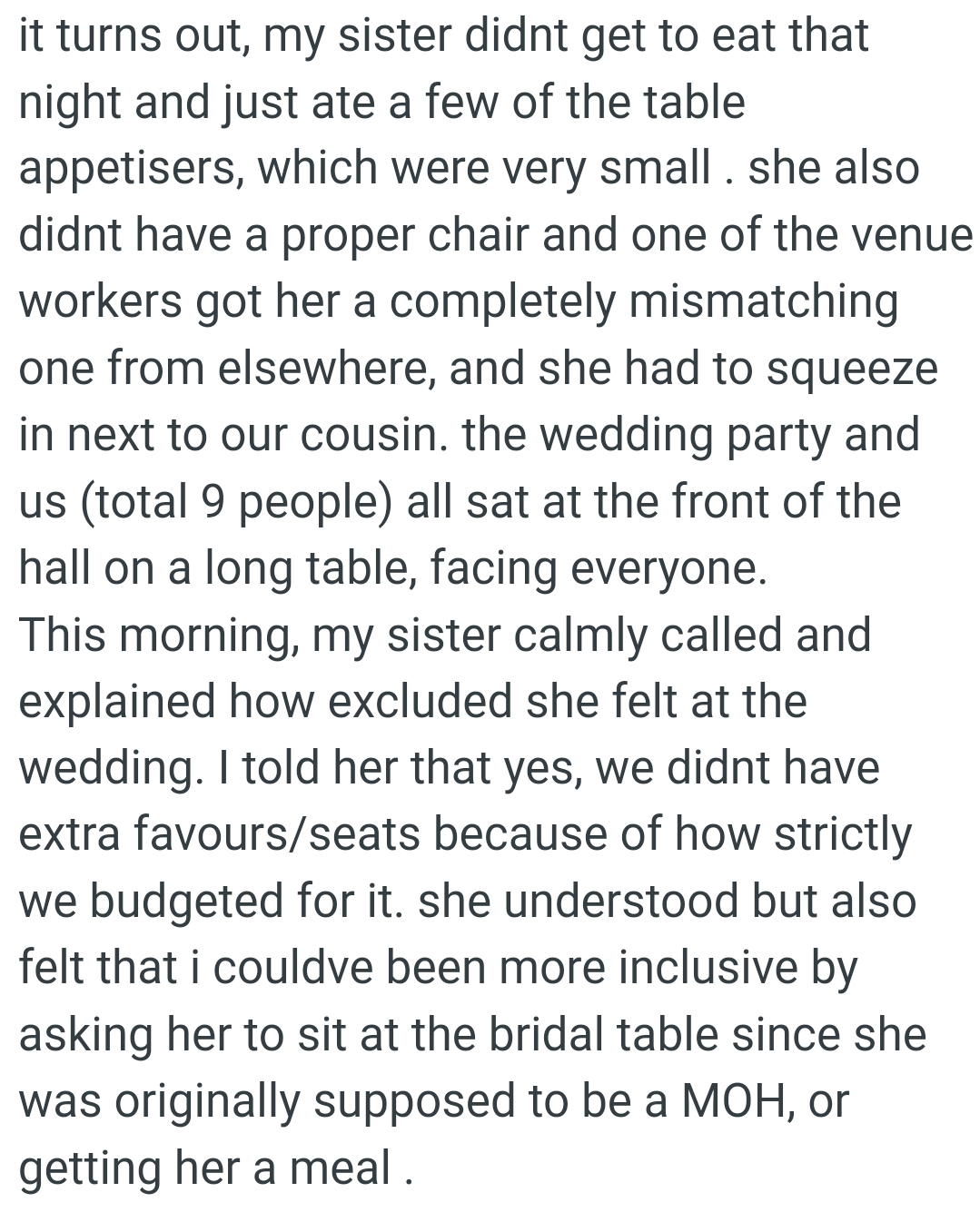 OP's Sister Had to Squeeze In Next to Their Cousin