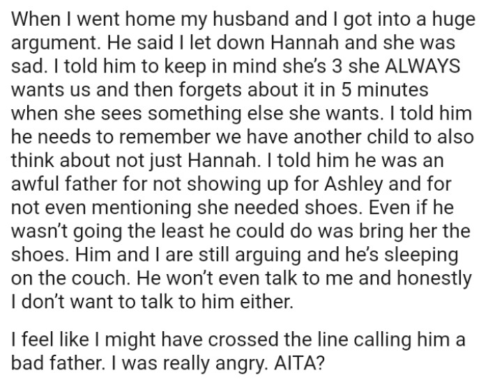 The OP Told Him He Was an Awful Father for Not Showing Up for His Daughter